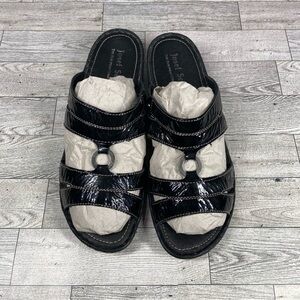 Josef Seibel Sandals Womens 10.5 41 Black Slip On Slides Open Toe Shoes Heels